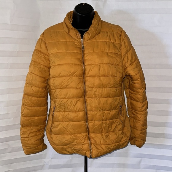 1 Sunset Lane Gold Puffer Jacket Women’s Size XL Quilted Winter Coat - Picture 1 of 6